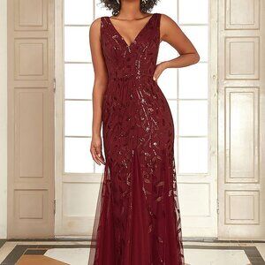 NEW BURGUNDY PROM PARTY EVENING GLITTERY SHEATH LONG MAXI DRESS GOWN AC7886